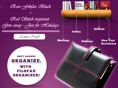 Rare Filofax Black+Red Stitch organizer give away - Just for Holidays