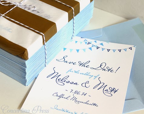 Light Blue Pennant Save the Dates by Concertina Press