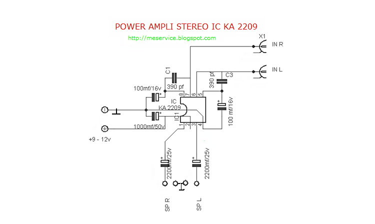 MESERVICE: Skema Power Ampli Mini Stereo IC KA 2209