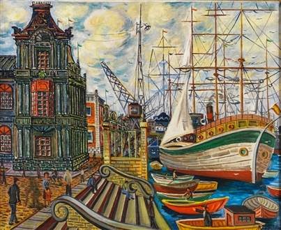 Puerto de Barcelona. óleo/lienzo, 65 x 80 cm. 1948
