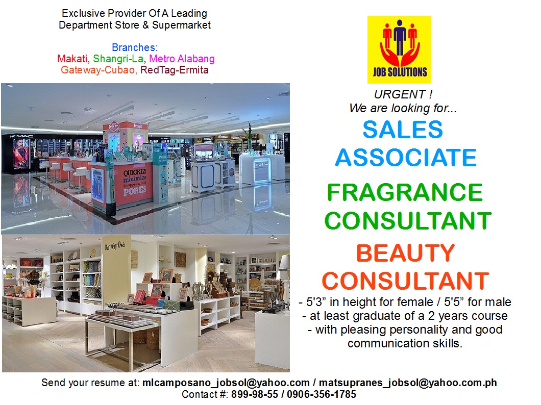 Sales Associate, Fragrance Consultant and Beauty Consultant Job Solutions