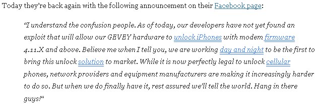 Gevey SIM Unlock Not Yet Updated for iPhone 4 Baseband 4.11.08 / 4.12.01
