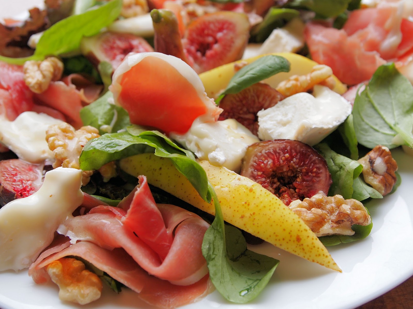 Autumn Pear, Fig and Goat's Cheese Platter with Ham and Walnuts