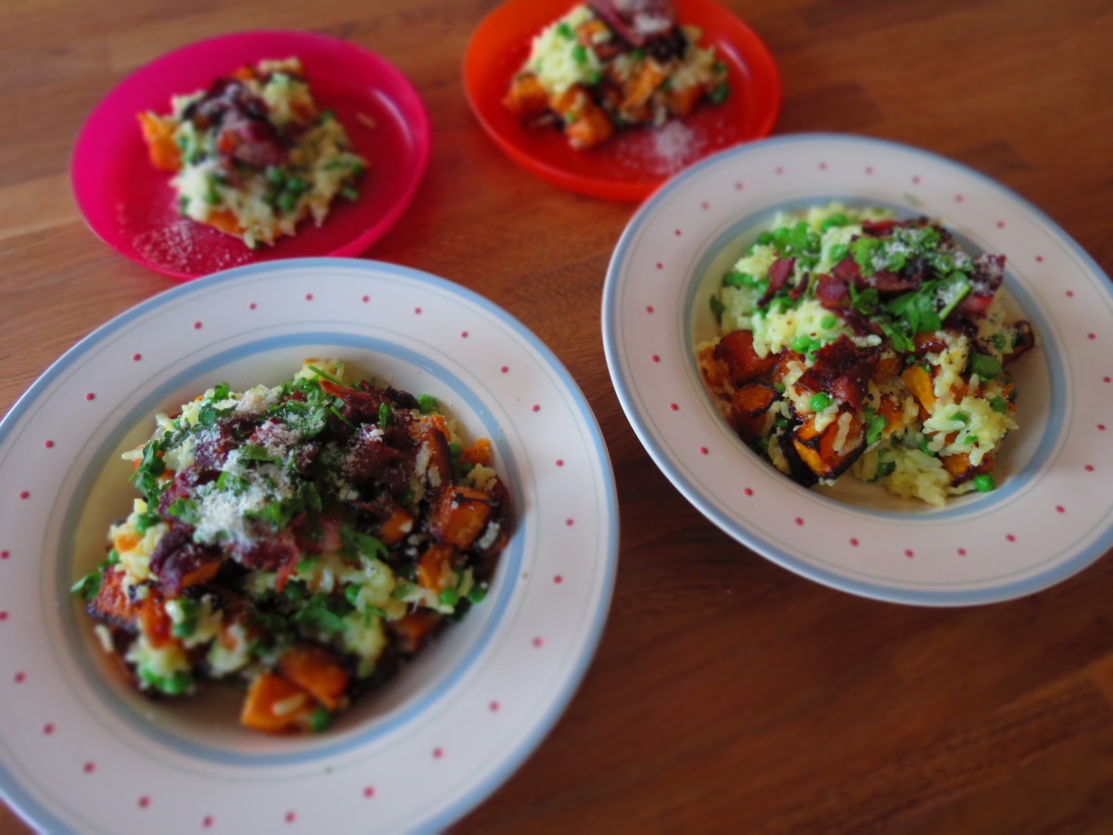 Cooking for Sanity Butternut squash, pea and streaky bacon risotto