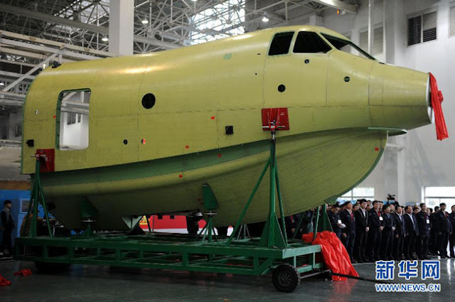 The head of the AVIC TA-600 flying boat at the AVIC Chengfei Commercial Aircraft Company factory in Chengdu, Sichuan province, March 17 AVIC TA-600