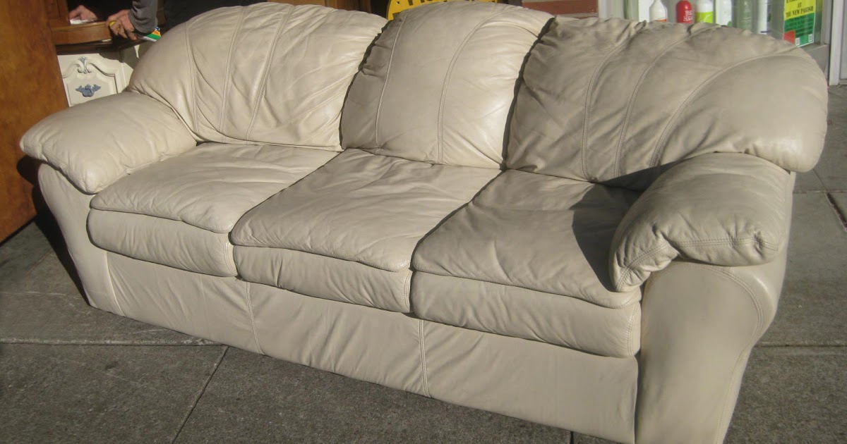UHURU FURNITURE & COLLECTIBLES SOLD Off White Leather Sofa 80