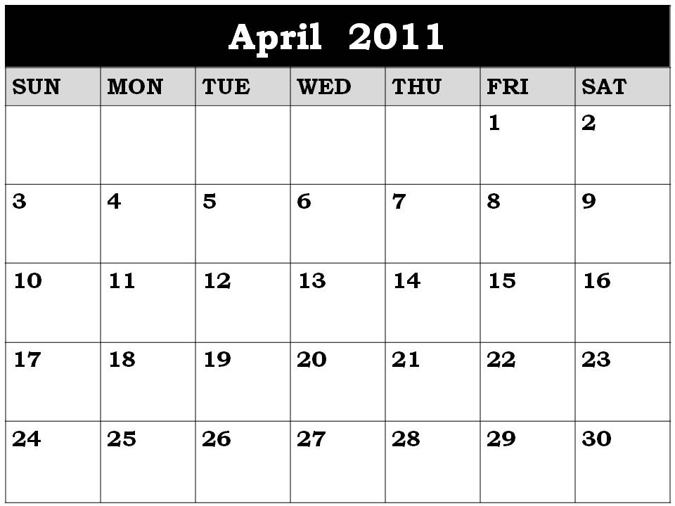 blank calendar 2011 april. Free Printable Calendar 2011
