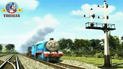 Grand Gordon the train and Ferdinand logging loco engine race to a railway signal junction box light