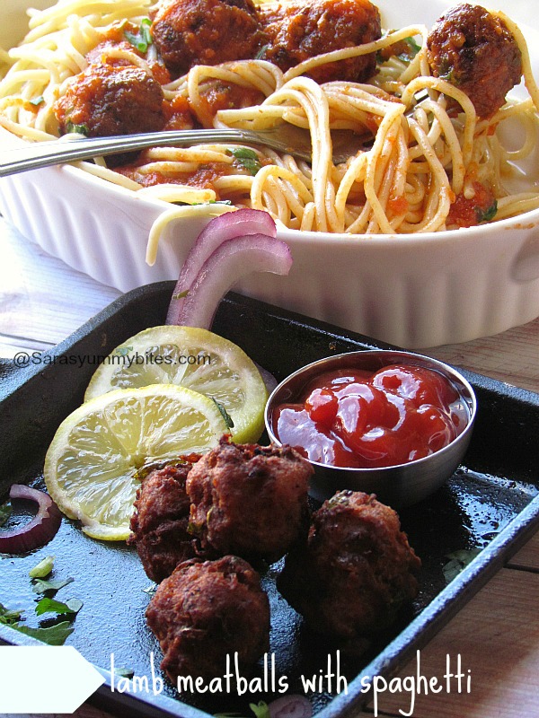 Spaghetti with Meatballs Indian version SarasYummyBites