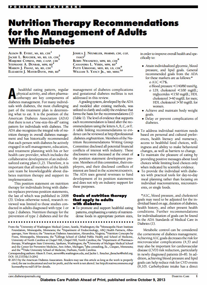 Diabetes research paper nutrition