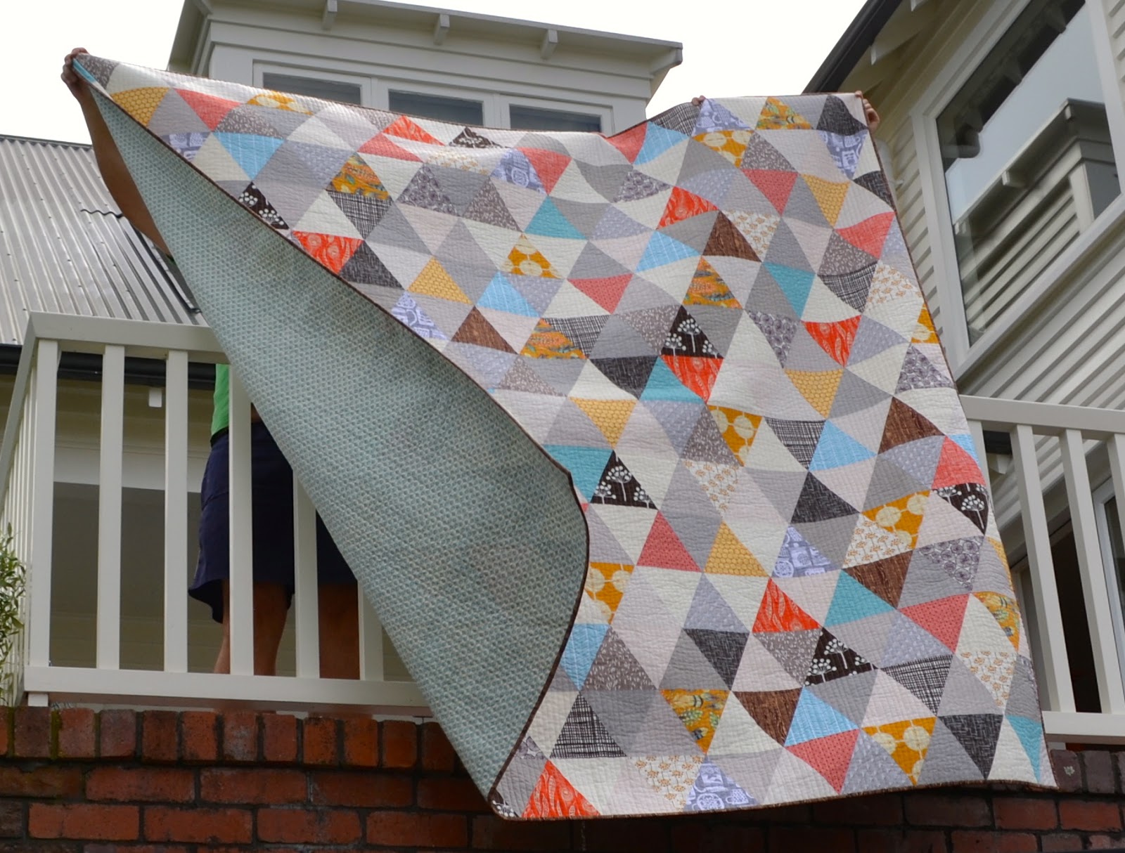 On the Windy Side Equilateral triangle quilt finished!