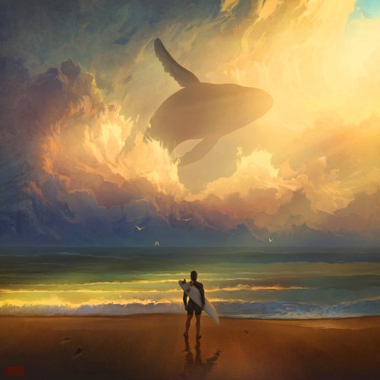 As surreais ilustrações nas nuvens de Artem Cheboha a.k.a. Rhads Artem Cheboha rhads deviantart ilustrações paisagens surreais fantasia céu nuvens baleias voando