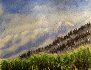 water colour painting of a mountainscape from Himachal by Manju Panchal