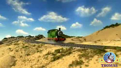 Green train Percy the tank engine a new place of interest golden sand seafront of Norramby beach