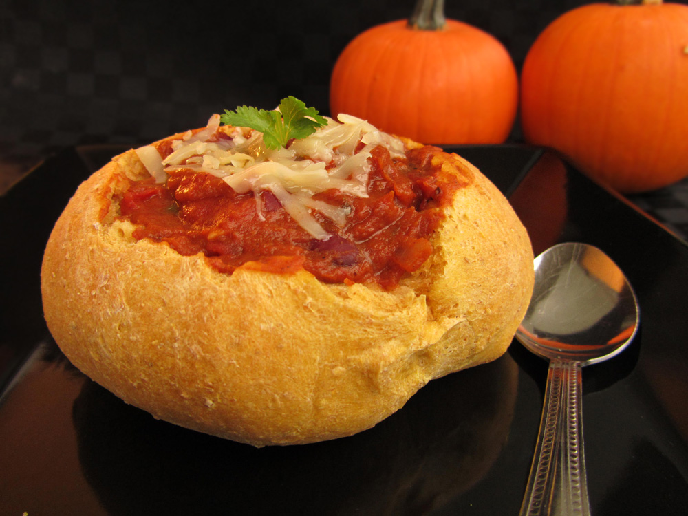 Pumpkin Chili in Pumpkin Bread Bowls Once Upon a Cutting Board