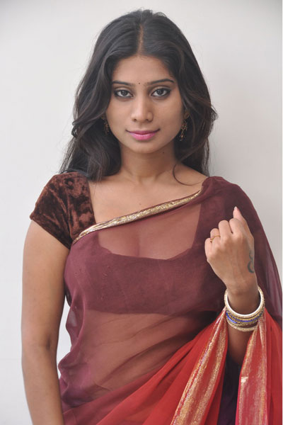 Mithuna Waliya Hot Poses in Transparent Saree