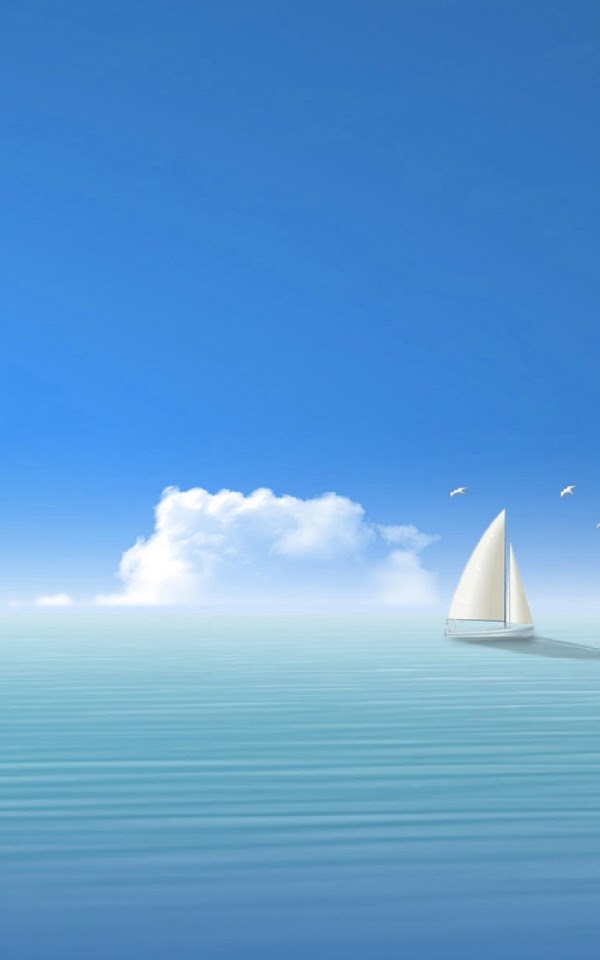 Blue Ocean Sky White Clouds Boat  Android Best Wallpaper