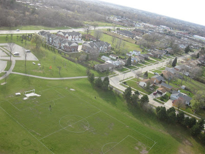 aerial view of houses, taken with a camera and kite
