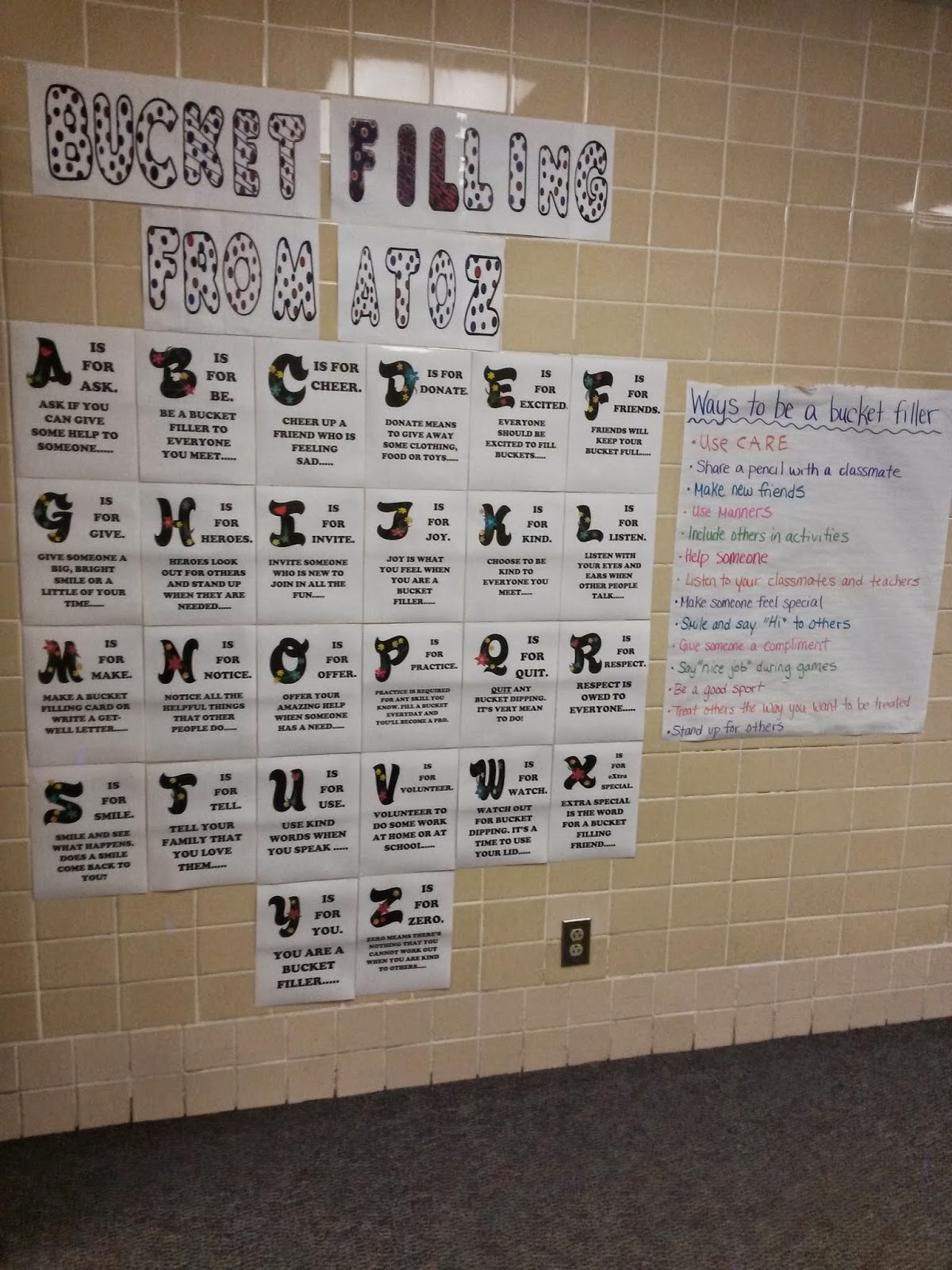 Elementary School Counselors Corner Bucket filling from A to Z
