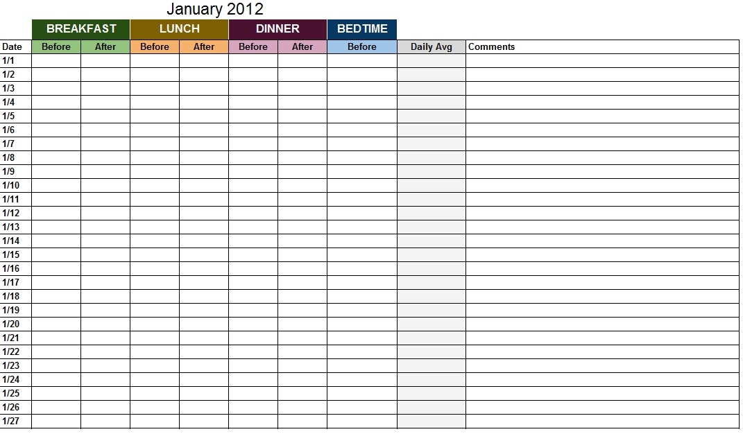 daily blood sugar log
