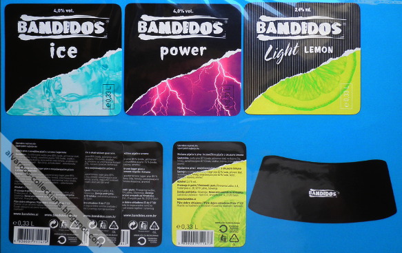 Beer labels: Bandidos ice, power, light lemon Beer labels: Bandidos ice, power, light lemon