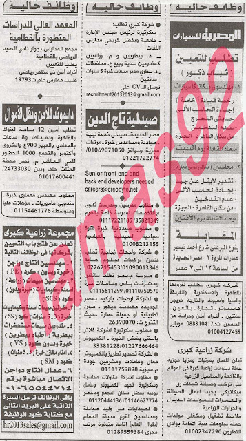 12 وظائف اهرام الجمعة اليوم 23 8 2013 ahram