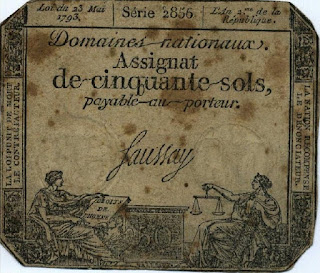 Франция. Ассигнат 50 солей 1793 года.