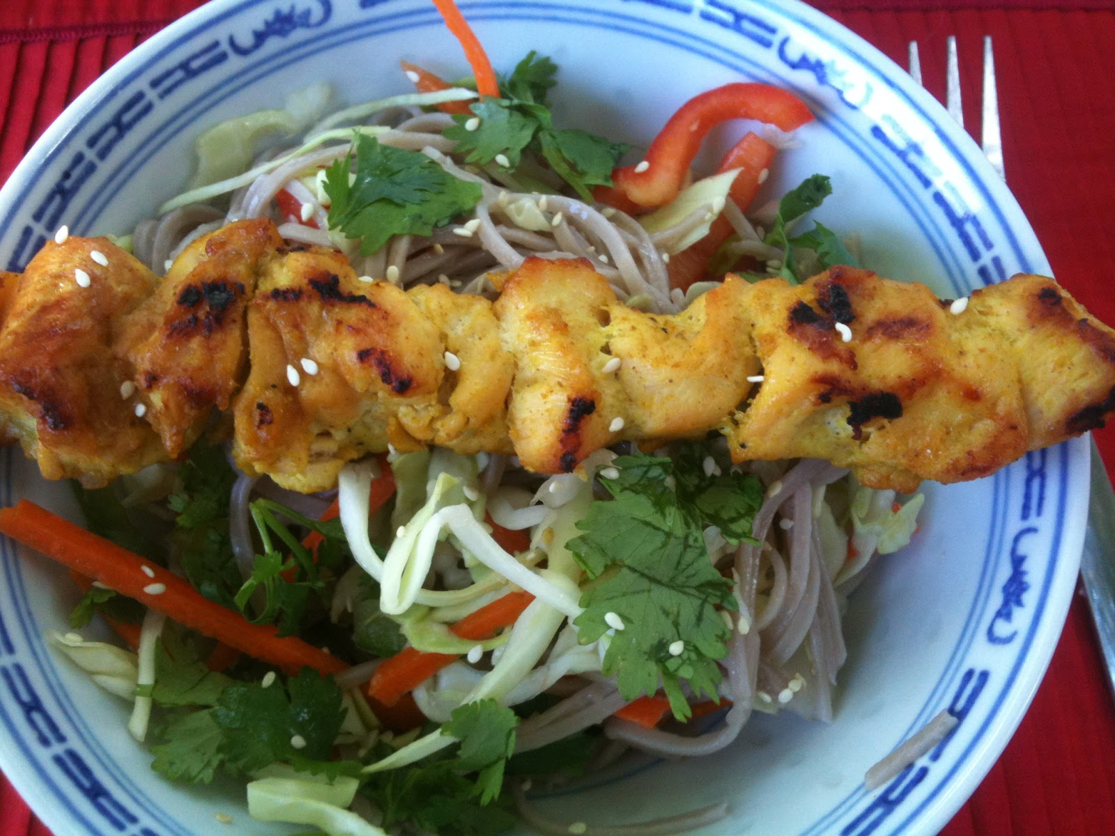 Food Swoon Thai Chicken Skewers & Spicy Peanut Soba Noodle Slaw