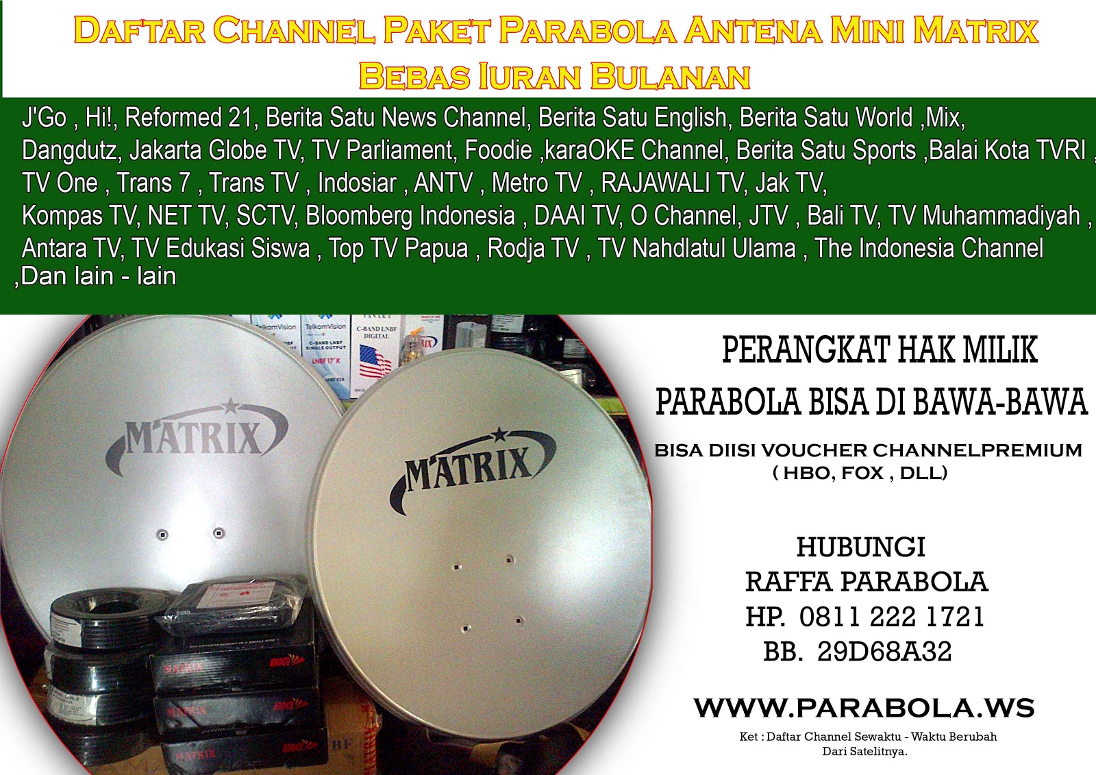 paket pasang parabola mini matrix bebas iuran bulanan paket pasang parabola mini matrix bebas iuran bulanan