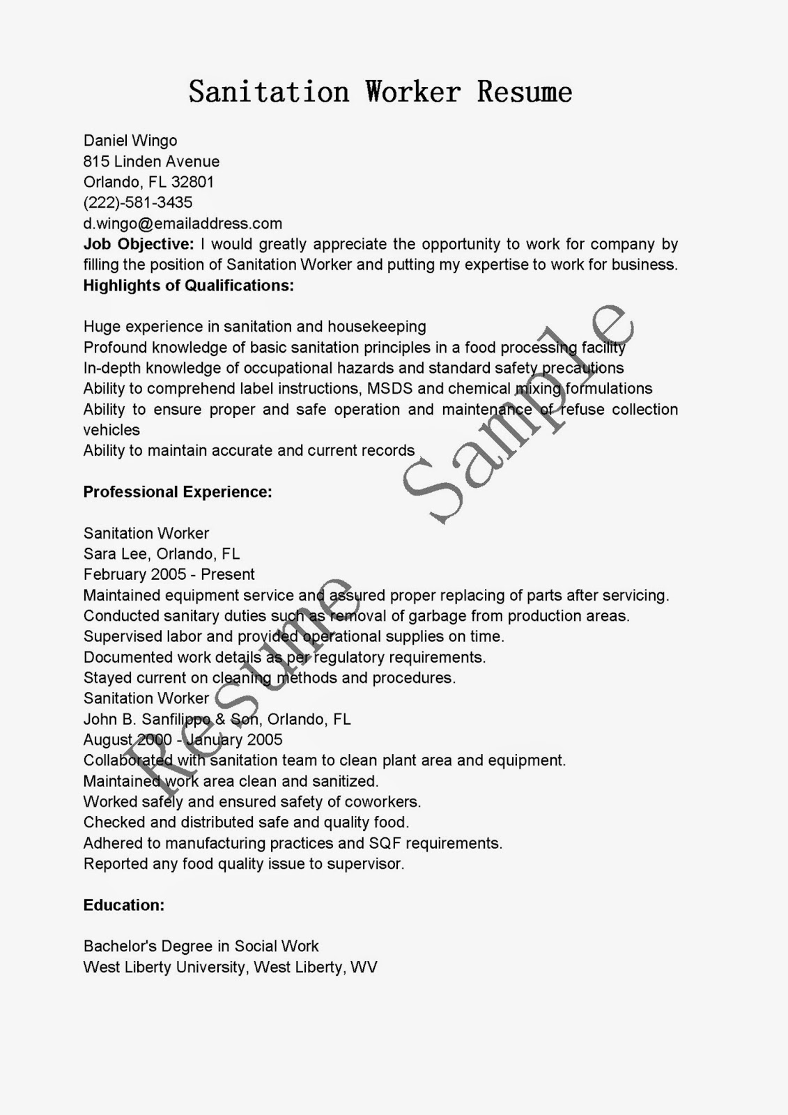 resume samples sanitation worker resume sample sanitation worker job description resume