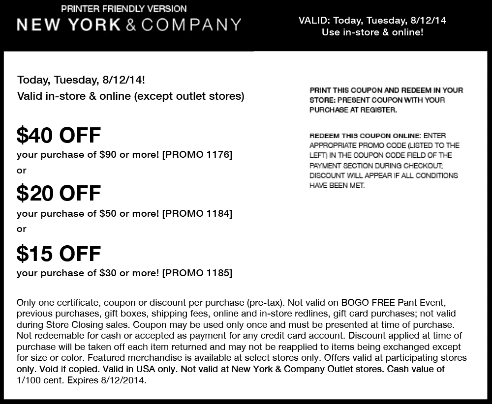 New york and company coupon codes 2018