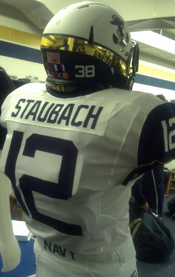 Navy new uniforms for the Army-Navy game. Complete with tramp stamp.