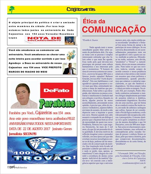 REVISTA  CAJAZEIRAS  O TEMA  A ÉTICA  DA COMUNICAÇÃO