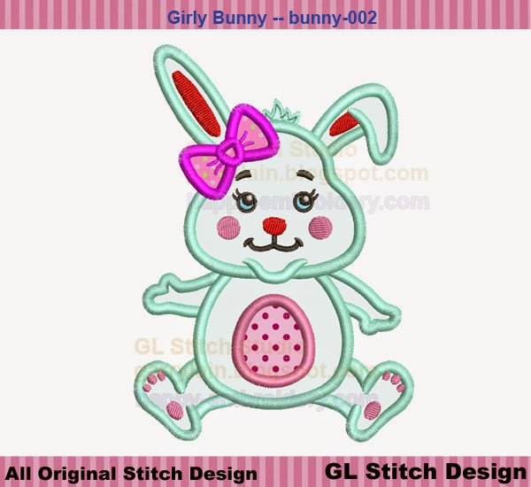 Garry Lain Graphics Girly Bunny embroidery applique design, girl
