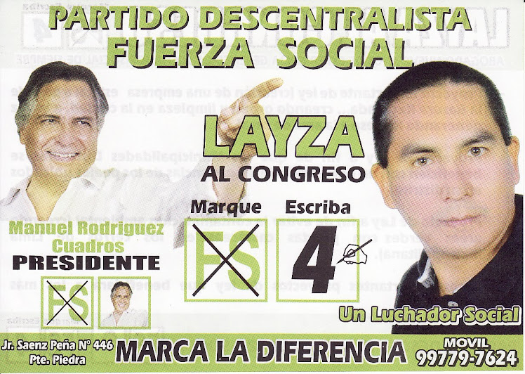 Luis Layza al Congreso con el Nro. 4 Fuerza Social