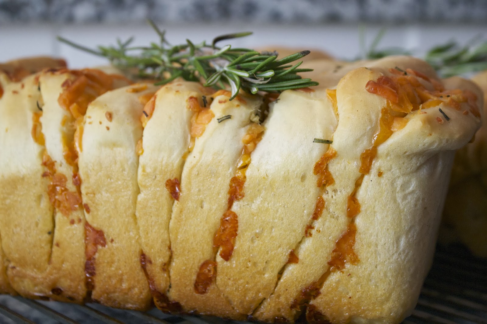 Thyme In Our Kitchen Cheddar, Rosemary and Garlic Pull Apart Bread