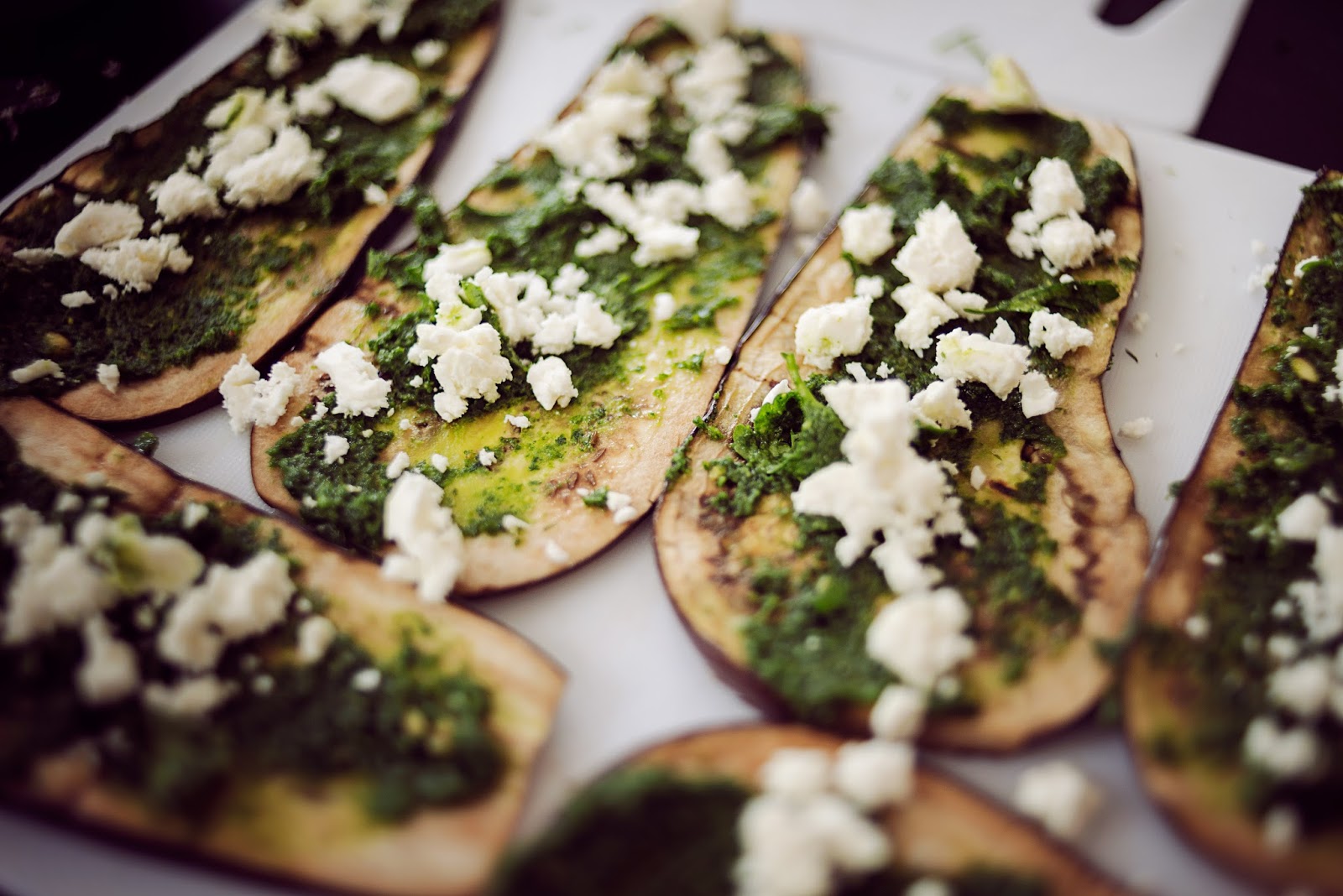 "NEVER EAT WOBBLY JELLY" AUBERGINE PESTO & FETA ROLLS