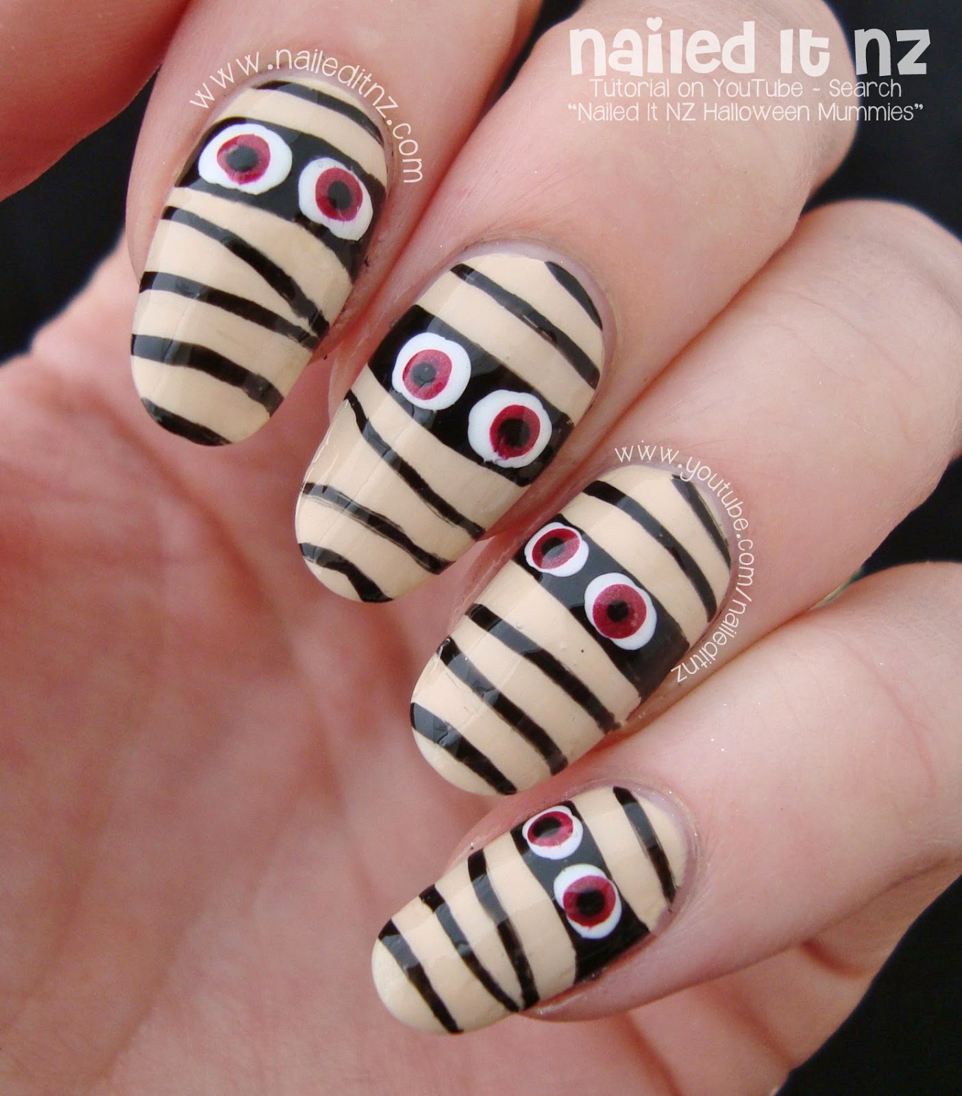 Easy Mummy Nail Art Tutorial Halloween 2014