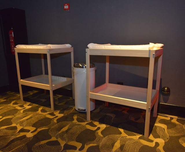 Diaper-changing tables are prepared for TGV Family Friendly sessions. TGV Family Friendly diaper tables