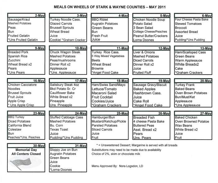 Meals On Wheels of Stark & Wayne Counties Hawaiian Chicken, Cheesy