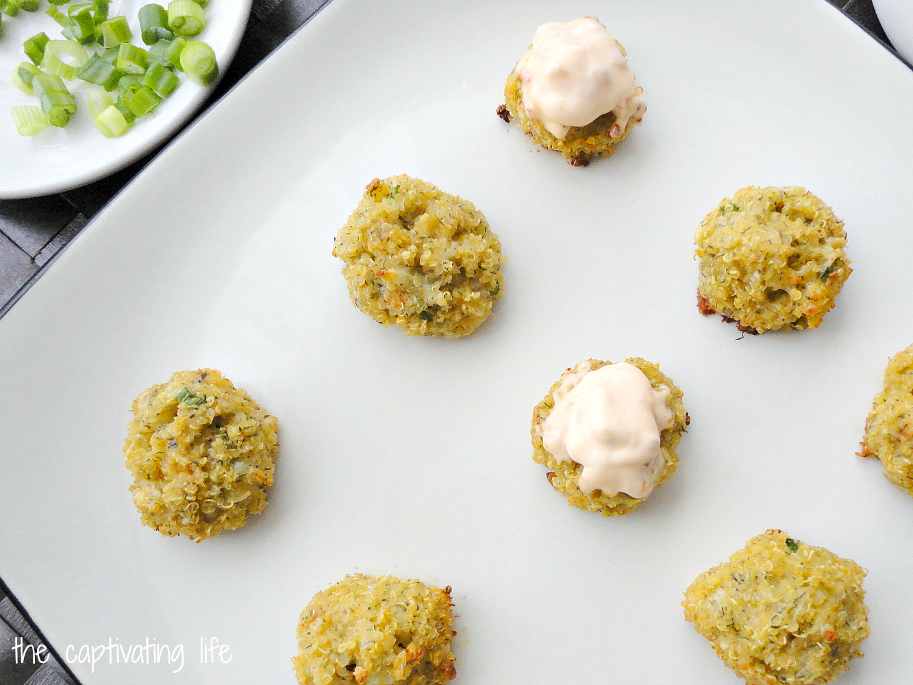 The Captivating Life Crispy Cheese and Dill Quinoa Balls with Spicy