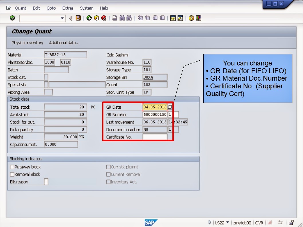 青蛙SAP分享 Learning & Examination WMS Controls Change Quant data (LS22)