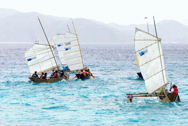 white sails, sabani boats at sea