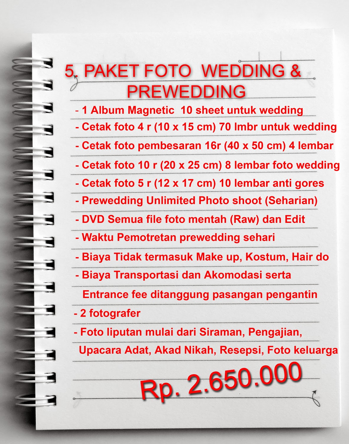 Price List | Foto Wedding & Foto Prewedding Outdoor Indoor