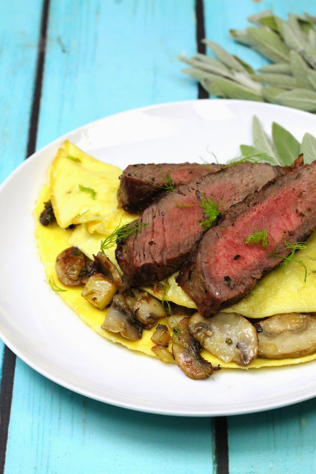 fennel mushroom steak omelets