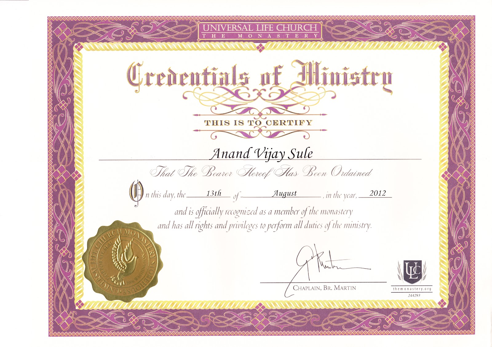 ordained ministers licence