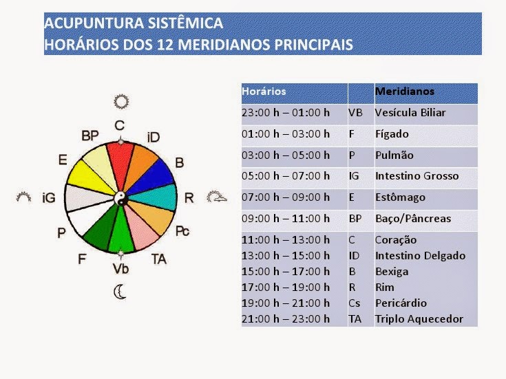 Terapias Naturais: Horário dos Meridianos Principais - MTC