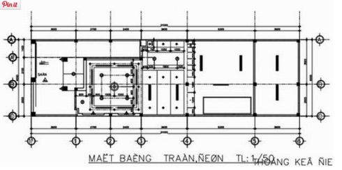 Mẫu nhà cấp 4 diện tích 5×20 - Nhà cấp 4 đẹp Bản vẽ mặt bằng trần.
