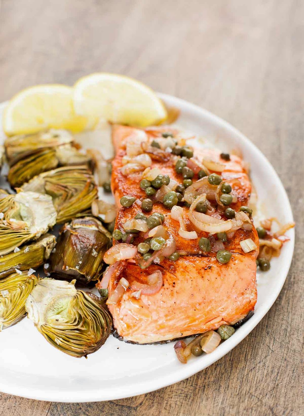 Pan-Seared Salmon with Capers and Baby Artichokes | acalculatedwhisk.com A delicious paleo meal that takes less than 30 minutes to make!