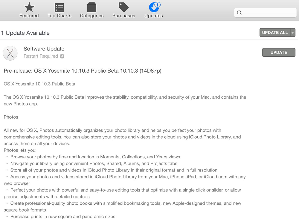Mac OS X Yosemite 10.10.3 Public Beta (14D87p) Features and Changelog Mac OS X Yosemite 10.10.3 Public Beta (14D87p) Features and Changelog